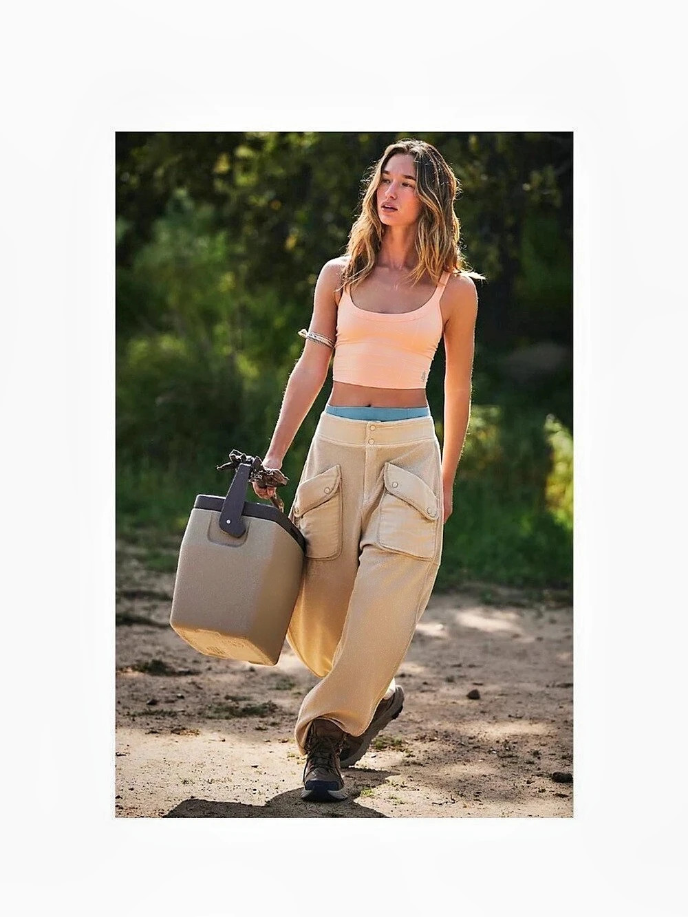 Free People Cargo Trousers in Brown & Beige Size Medium-large Wide Leg
